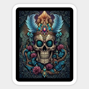 Mystical Feathered Skull Artwork Sticker